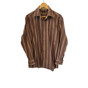 Men's Van Heusen Casual Button Down Shirt M Brown Beige Striped
